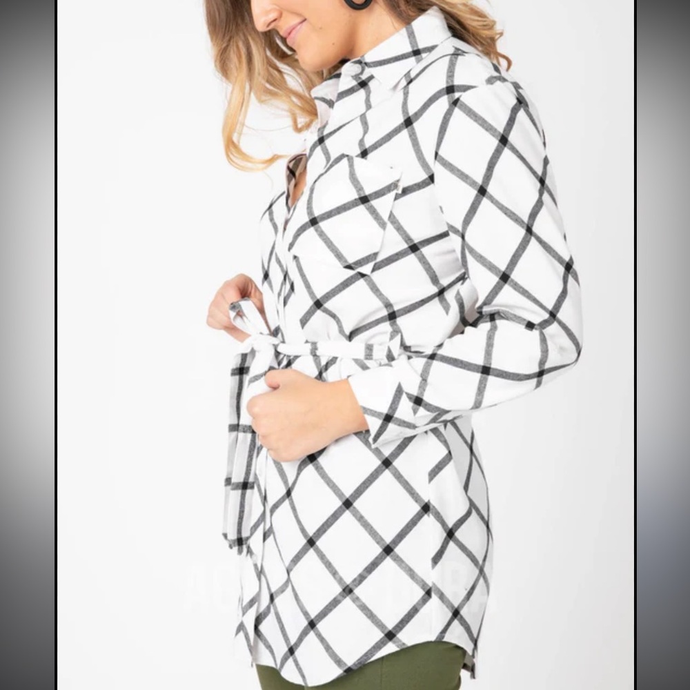Agnes & Dora Flannel Tunic Dress Window Pane Ivory and Black NWT